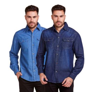 Imagem de Kit 2 Camisas Jeans Social Masculina Manga Longa - Daze Modas, 44, Esc