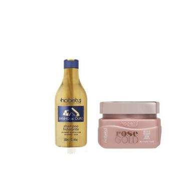 Imagem de Hobety Kit Shampoo Banho De Ouro 300 Ml + Máscara Rose 300Gr