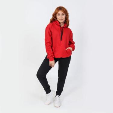 Imagem de Blusa De Frio Lisa Feminino Com Capuz Moletom Canguru Barato - Gb, Ver