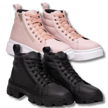 Imagem de Kit Tênis Feminino Cano Longo Rosa  + Coturno Feminino Preto - Fierre,