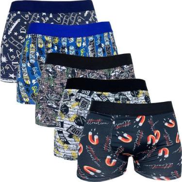 Imagem de Kit 5 Cuecas Box Boxer Em Microfibra Estampada Adulto - Fristyle, M