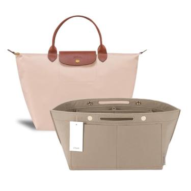 Imagem de ZTUJO Inserção organizadora de bolsa, compatível com alça superior Longchamp Le Pliage P/M, bolsa de ombro P/G (bege, médio para bolsa de ombro P)