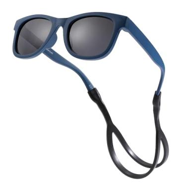 Imagem de Hycredi Óculos de sol polarizados flexíveis dobráveis para bebês com alça para recém-nascidos meninos meninas de 0 a 18 meses, C4 - Azul escuro/cinza, Small