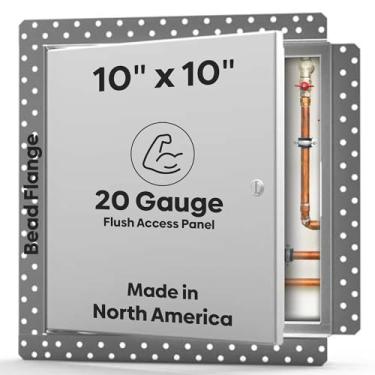 Imagem de Melhor painel de acesso de metal nivelado de 25,4 cm x 25,4 cm com flange de contas, porta de acesso de aço calibre 20 com dobradiças ocultas, painel de drywall para tetos e paredes, trava de chave de