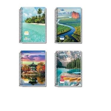 Imagem de Caderno Espiral Capa Dura Escolar Estudo 10Matérias- kit 6un - Mor, es