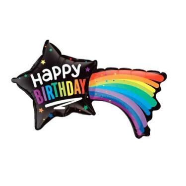 Imagem de Balão de Festa Microfoil 14" 35cm - Estrela Cadente Happy Birthday - 1