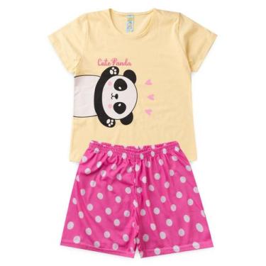 Imagem de Pijama Infantil Feminino Verão Cute Panda - Hey Kids - Amarelo - HeyKi