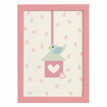 Imagem de Quadro Infantil Coruja Baby Passarinho Moldura Rosa 22x32cm - Quartinh