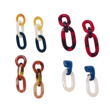 Imagem de Kit 5 pares de brincos de resina em elos e tarracha soutien - SUGGESTI