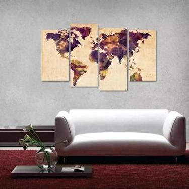 Imagem de Quadro Mapa Mundi Colorido Vintage Em Tecido 4 Peças 1 - Wall Frame