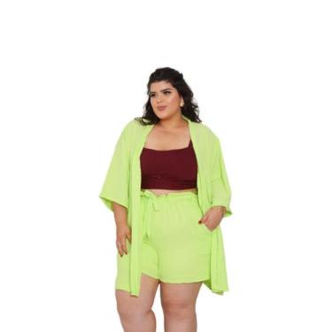 Imagem de Cardigan Kimono e Shorts Verão Moda Plus Size G1 Branco  XG Kn -A - Do