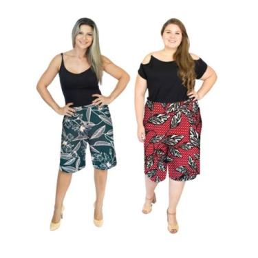 Imagem de Kit 3 Bermudas Senhora Liganete Estamp Elástico Cintura P/g2 - Bossi, 