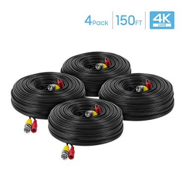 Imagem de Amcrest 4-Pack 4K Cabo de Câmera de Segurança 150ft Cabo BNC, Câmera Fio CCTV, pré-fabricada Tudo em um vídeo e cabo de alimentação para câmera de segurança, HDCVI, câmera HDTVI, analógico, DVR (4Pack-Scable4k150b-pp)