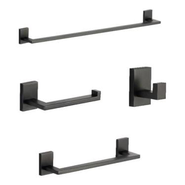 Imagem de Acessórios De Banheiro Quadrado Slim Inox Kit 4 Peças Preto - ZRZ