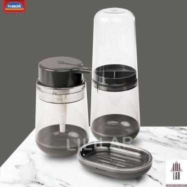 Imagem de Conjunto 3 peças Banheiro Porta Sabonete Líquido Saboneteira e Porta E