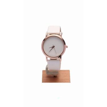 Imagem de Relógio Feminino com Pulseira de Couro Branco, Mostrador Minimalista, borda em Ouro Rosé