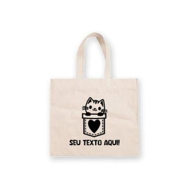 Imagem de Sacola de Algodão Cru Personalizada Love Cat - 20cm x 22cm - 1 unidade