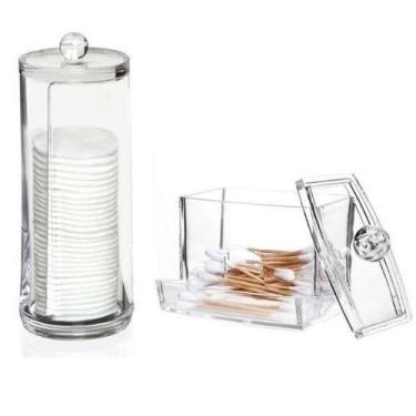 Imagem de Porta Algodão em Acrílico com Tampa + Porta  Cotonete de Acrílico - Cl