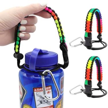 Imagem de LUTQ 2 pacotes de alças para garrafas de Nalgene de boca larga de 947 ml - Alça de paracord durável com fivela de segurança de liga de alumínio - Alça compatível com Nalgene - Arco-íris