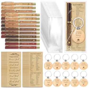 Imagem de Feifeiya 20 conjuntos de presentes cristãos a granel, kit de oração de igreja religiosa, canetas de versículo bíblico, marcadores de livro inspiradores, conjunto de chaveiros de madeira para volta às