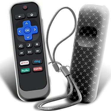Imagem de Capa para controle remoto Roku, Capa para Hisense/TCL Roku TV Steaming Stick / Express Universal Substituição Controlador Silicone Sleeve Skin com Cordão Preto