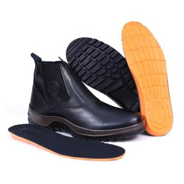 Imagem de Botina em Couro Masculina com Solado de Borracha e Palmilha de Gel Removível (Preto Látego, BR, Adulto, Numérico, 36)