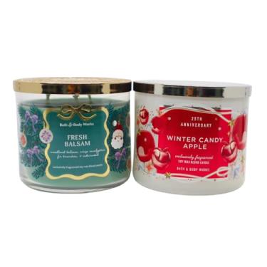Imagem de Bath & Body Works Vela perfumada Fresh Balsam & Winter Candy Apple 3 pavios - Pacote de 2 peças - Edição de inverno 2024