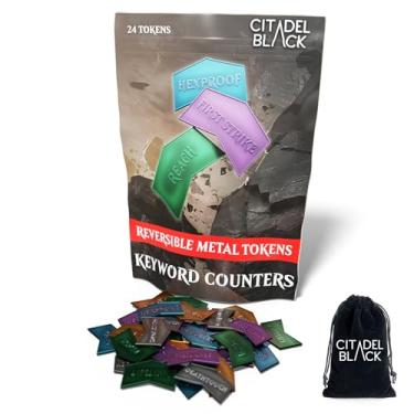 Imagem de Citadel Black MTG Metal Keyword Counters - Set of 24 Reversible Tokens - Includes Drawstring Pouch, Antique Metal Finish, Designed for MTG TCG Magic: The Gathering Accessory