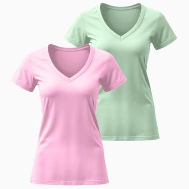 Imagem de Camiseta Feminina Algodão Gola V Manga Curta 02 Unidades - Fafenix, P,