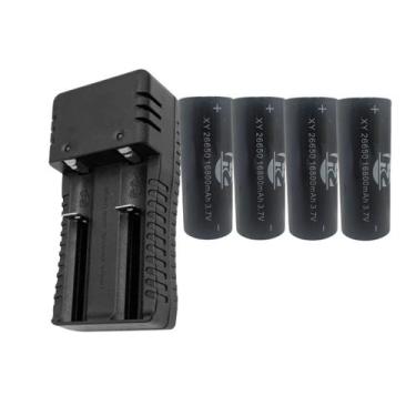 Imagem de Kit 1 Carregador De Bateria Bivolt Preto 18650 E 4 Baterias De Alta Qu