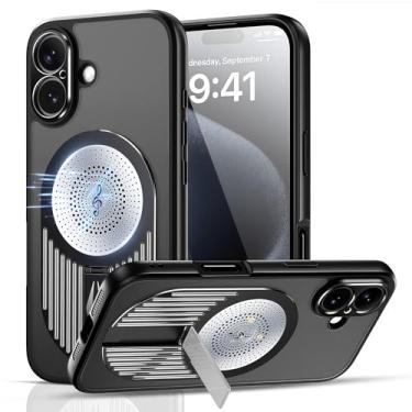 Imagem de JIAONASHIJIA Capa para Magsafe iPhone 16 com suporte ajustável. Potência magnética NEO. Anti-impressão digital. Airbag à prova de quedas. Capa de lente de metal. Almofada de resfriamento de grafeno.