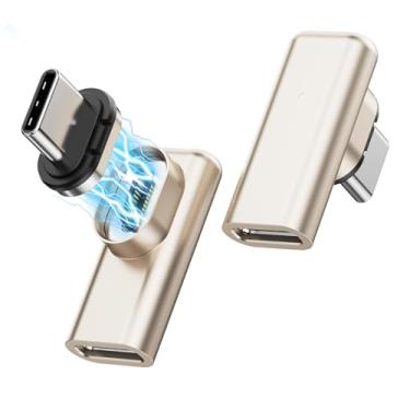 Imagem de Adaptador magnético USB C macho de 240 W para USB C fêmea de ângulo reto de 90 graus, pacote com 2, extensor de adaptador tipo C, vídeo 4K de 40 Gbps para iPhone 15 série 16, USB4, Steam Deck, Switch,