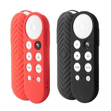 Imagem de Pacote com 2 capas de controle remoto compatíveis com Chromecast 2020 com controle remoto por voz do Google TV, capa de silicone antiderrapante (vermelha e preta)
