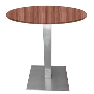 Imagem de Mesa Alpha Inox 73,50 cm (Alt) Base Quadrada Tampo MDP Redondo 60 cm (Larg) x 2,50 cm (Alt) Walnut