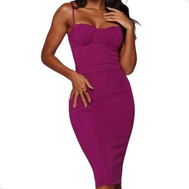 Imagem de Vestido Tubinho com Bojo Midi Moda Luxo Lunii, Púrpura, PP