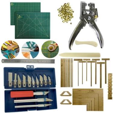 Imagem de Kit Base de Corte 60x45 Cartonagem Gabaritos Alicate Fura Prega Ilhós 