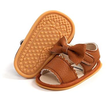 Imagem de Sandálias premium para bebês meninos e meninas, sola de borracha macia antiderrapante para o verão, sapatos de caminhada para bebês, sapatos baixos para primeiros passos, B04/Marrom, 6-12 Months Infant