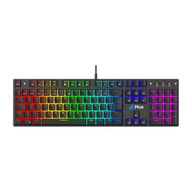 Imagem de Teclado Mecânico Khan, Aplus Tech – Switch Outemu Azul, Iluminação RGB Rainbow, 20 Modos, Estrutura em Metal, Teclas Double Injection, Macros Configuráveis, Compatível com Windows/Linux e ABNT