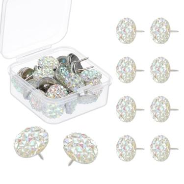 Imagem de PATIKIL 30 peças de alfinetes de diamante, strass com glitter, tachinhas decorativas de polegar, pinos brilhantes para quadro de avisos de cortiça, quadro de avisos, fotos, tapeçarias de parede