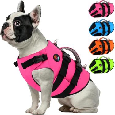 Imagem de Dogcheer Colete salva-vidas para cães, colete salva-vidas de neoprene de alta flutuabilidade para natação, passeios de barco, colete refletivo para cães pequenos, médios e grandes - rosa, M