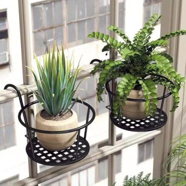 Imagem de Lzyjckh Suporte para vaso de flores com corrimão suspenso 2 peças, Suporte para vaso de arte em ferro, Recipiente para vaso de cerca de metal, Para varanda, pátio, deck, corrimão de varanda