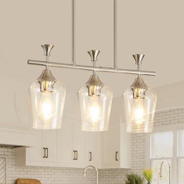 Imagem de UnicozoHome Luminária/Lustre Para Sala De Jantar Sobre A Mesa, Iluminação De Ilha De Cozinha Com 3 Luzes Pendentes Para Lustres Lineares De Fazenda, Luminárias Pendentes De Teto Modernas Em Prata, C
