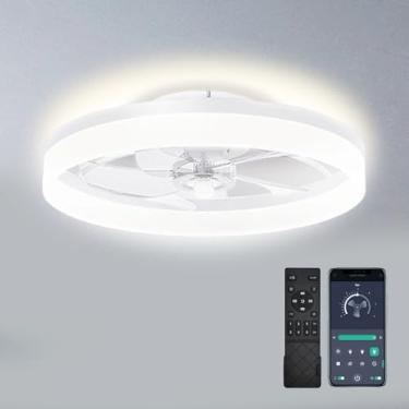 Imagem de lucilynx Ventilador De Teto De Perfil Baixo De 19,7 Polegadas Com Luzes E Controle Remoto, Ventilador De Teto Regulável Fandelier Com Montagem Embutida, Luz De Ventilador Led Sem Lâminas De 3000K-6