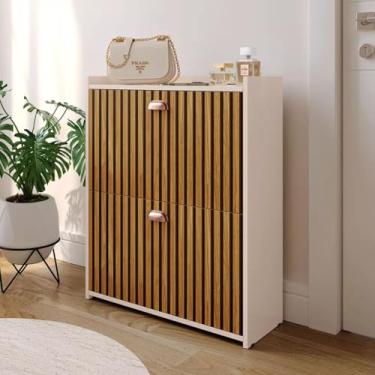 Imagem de Sapateira 2 Gavetas Basculantes Organizadora Multiuso Armário Closet 12 Pares Quarto Hall De Entrada (Off White/Ripado)