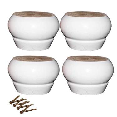 Imagem de 4 peças de pernas de móveis de madeira de eucalipto de 5 cm - sofá, armário, mesa, pés de substituição de banco com parafusos e almofadas antiderrapantes (branco)