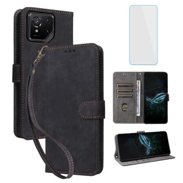 Imagem de IUQXU Capa carteira para celular Asus ROG Phone 9 5G / ROG 9 Pro 5G com protetor de tela [bloqueio RFID] suporte de cartão de couro feminino flip capa de celular para Phone9 Pro ROG9 5G preta