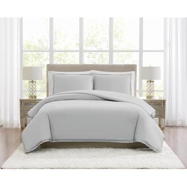 Imagem de Borghese Roma Conjunto de edredom Queen cinza de algodão percal 400 fios, tema sólido, para homens e mulheres, certificado Oeko-TEX Confidence