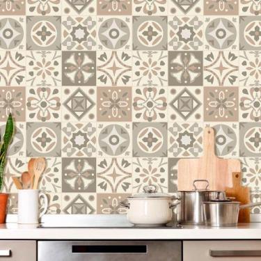 Imagem de Adesivo de Azulejo Hidráulico em Tons de Bege e Marrom 250 - Inove Pap