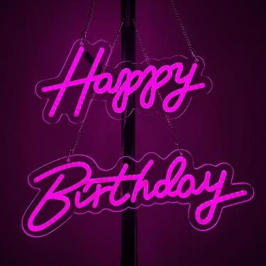Imagem de 28x6 inch Happy Birthday Neon Sign Art Wall Lights for Beer Bar Club Bedroom Hotel Pub Cafe Wedding Birthday Party Gifts_Pink
