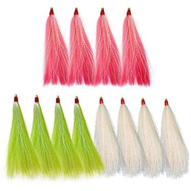 Imagem de Teasers Bucktail de pesca, 12 peças, iscas de pesca em água salgada, plataforma de linguado, para linguado de bacalhau, robalo, 3 cores